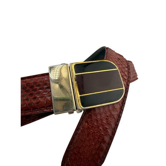 Vintage Genuine Snakeskin Belt Womens XL 39-43" Burgundy Skinny Classic Core 80s - Picture 2 of 6